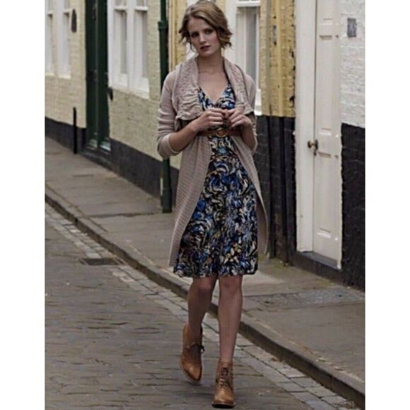 Anthropologie‎ Moulinette Soeurs Oak Apple Abstract Sky Print Silk Dress Size 6 - Picture 1 of 7